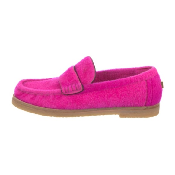 Stuart Weitzman RARE Bromley Spanish Shearling Lambs Wool Loafers Flamingo Pink - Picture 6 of 16